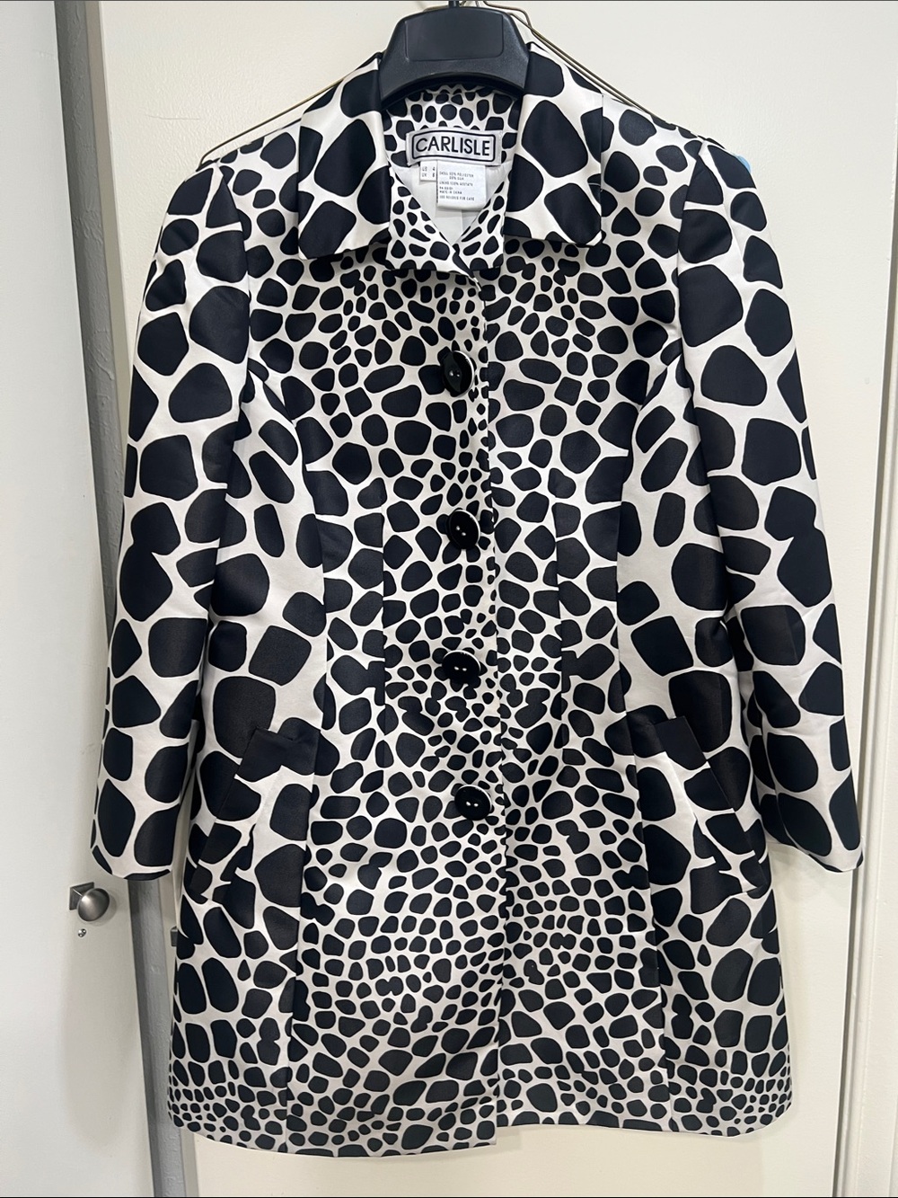 Carlisle Black and White Abstract Spot Long Sleeve Dress Coat